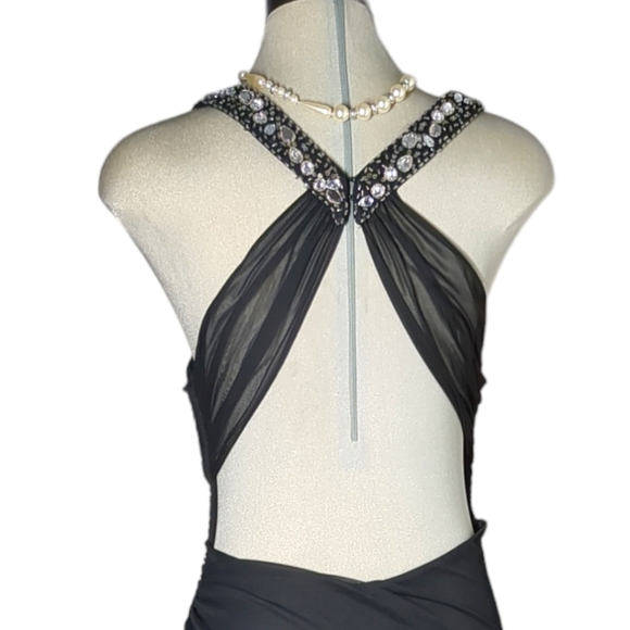 BLONDIE Luxury Designer Black and White Beaded Gown Open Back Dress Size 13 - Picture 7 of 17